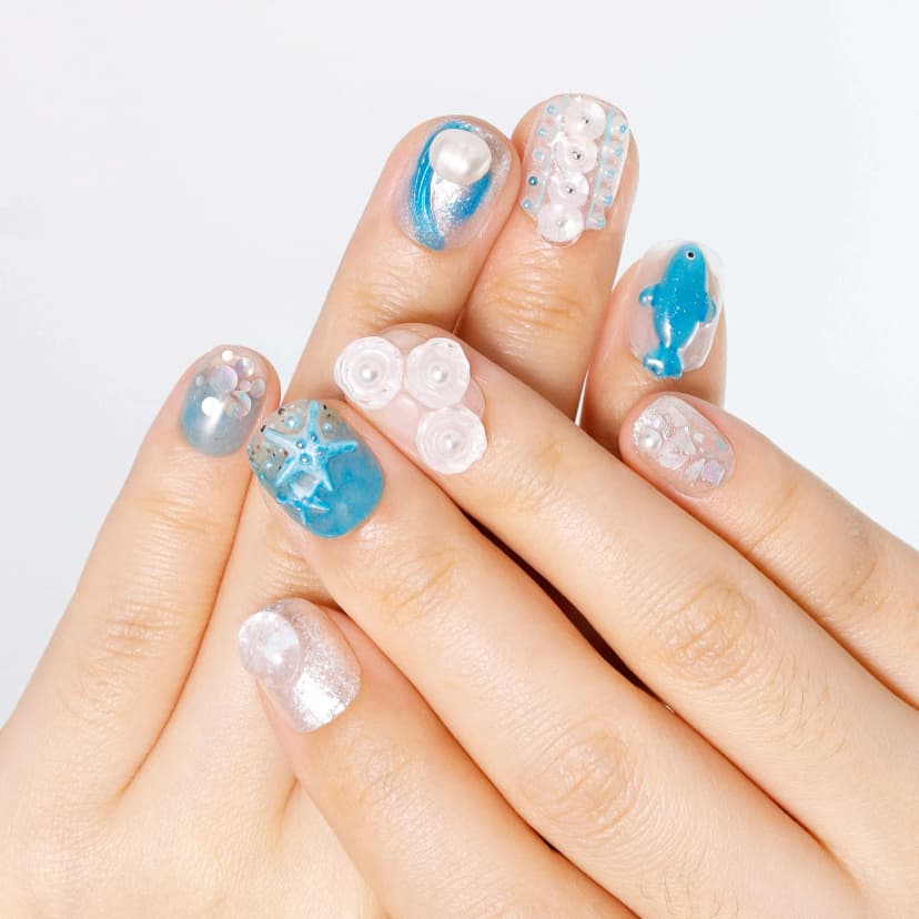 Ocean Fantasy Extra Short Square Nails press on nails