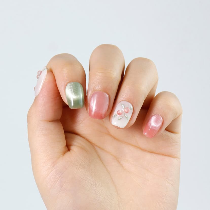Blush Garden Short Squoval Nails press on nails