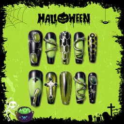 Gothic Neon Green Long Coffin Nails press on nails