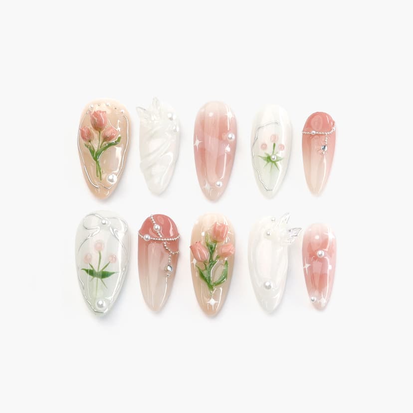 Lavender Pearl Medium Almond Nails press on nails