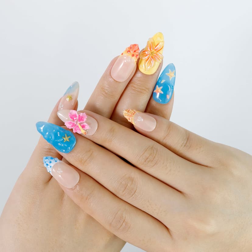Floral Fantasy Medium Almond Nails press on nails