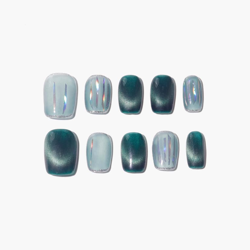 Gleaming Green Short Squoval Nails press on nails