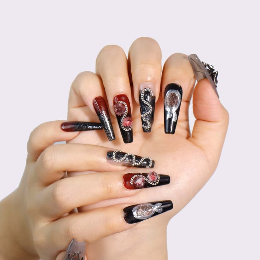Crimson Web Long Squoval Nails press on nails