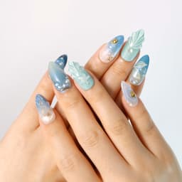 Summer Blue Medium Almond Nails press on nails