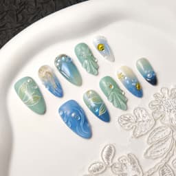 Summer Blue Medium Almond Nails press on nails