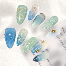 Summer Blue Medium Almond Nails press on nails