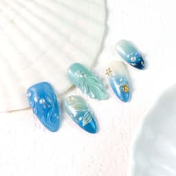 Summer Blue Medium Almond Nails press on nails