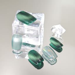 Gleaming Green Short Squoval Nails press on nails