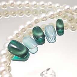 Gleaming Green Short Squoval Nails press on nails