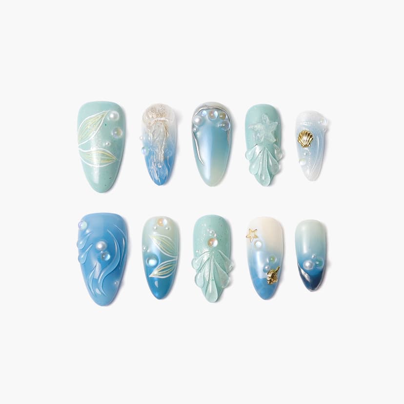 Summer Blue Medium Almond Nails press on nails