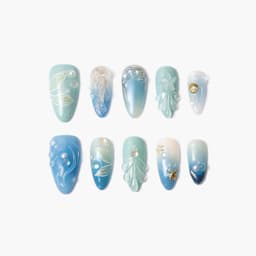 Summer Blue Medium Almond Nails press on nails