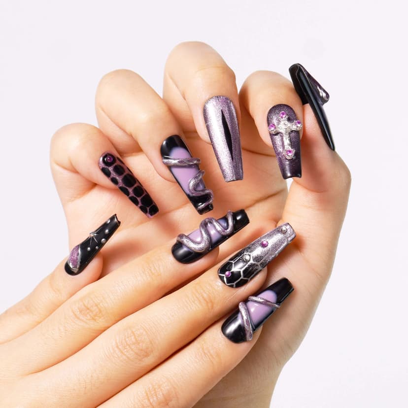 Serpent Gothic Halloween Long Coffin Nails press on nails