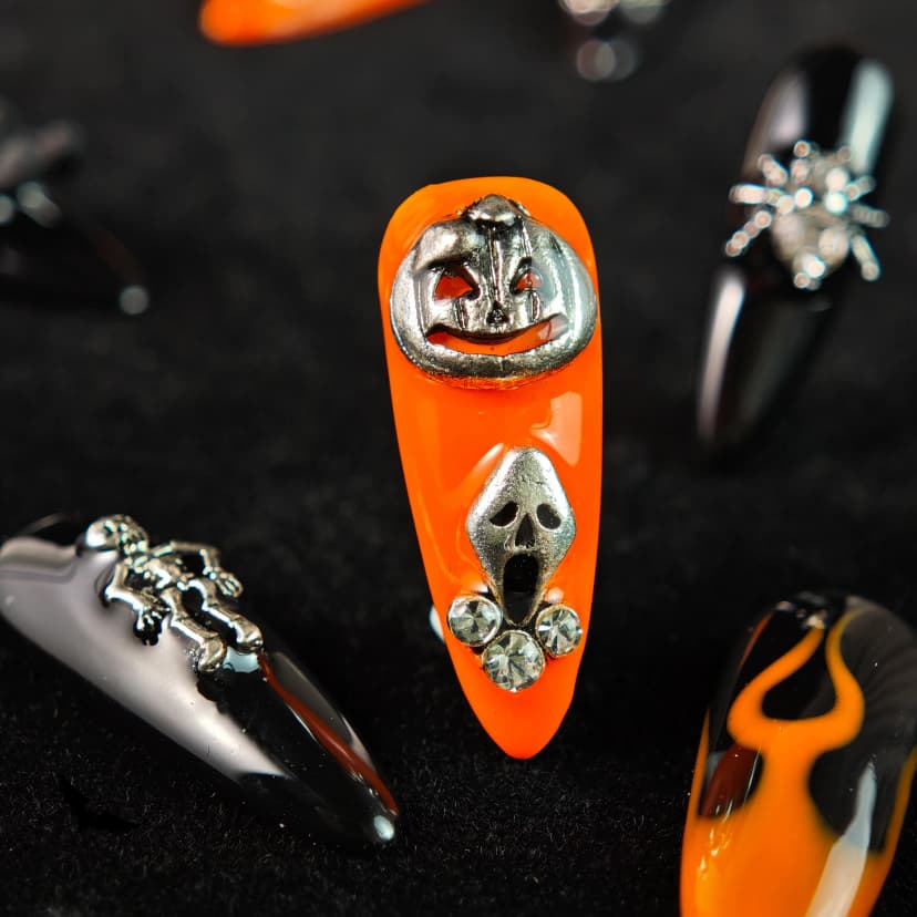Ghost Pumpkin Long Stiletto Nails press on nails