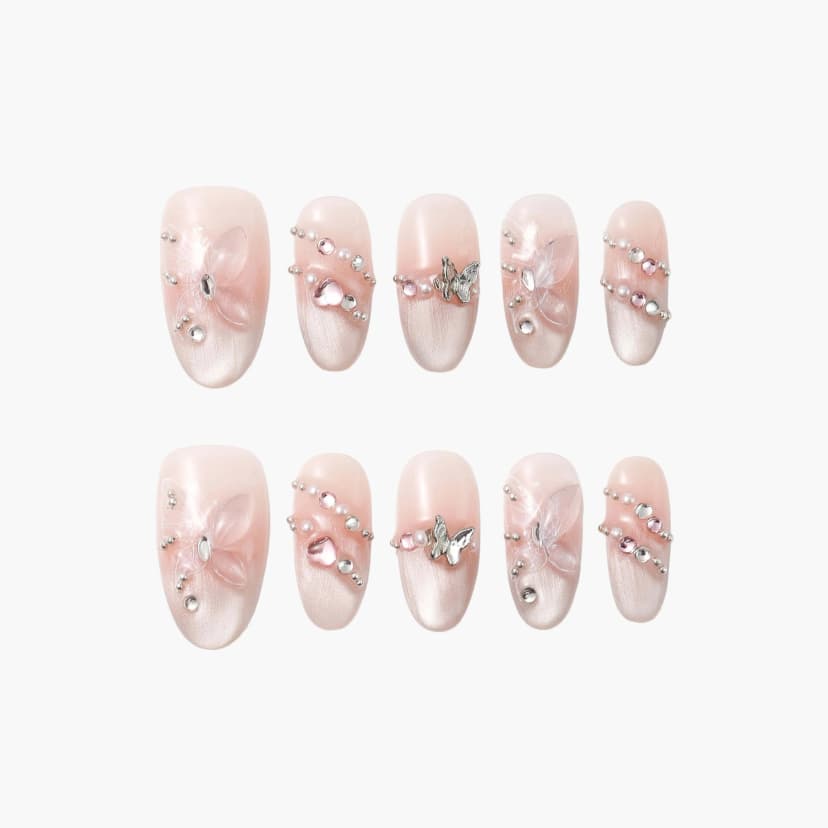 Butterfly Charm Medium Oval Nails press on nails