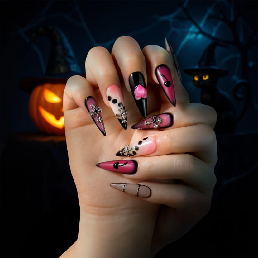 Gothic Halloween Long Stiletto Nails press on nails