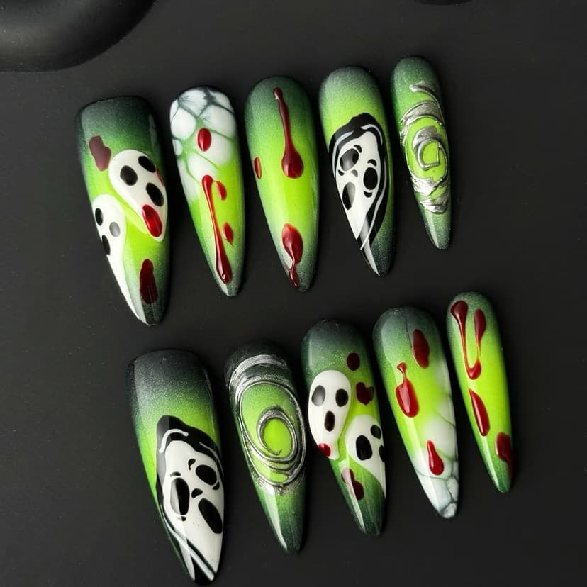 Green Gradient Scary Long Stiletto Nails press on nails