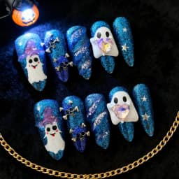 Sparkly Halloween Ghost Long Stiletto Nails press on nails