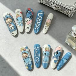 Cute Cartoon Stitch & Labubu Nails press on nails