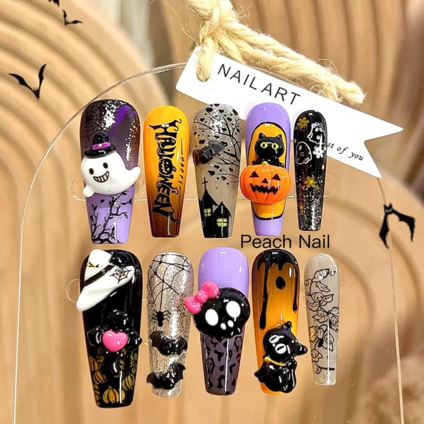 Whimsical Halloween Long Coffin Nails press on nails