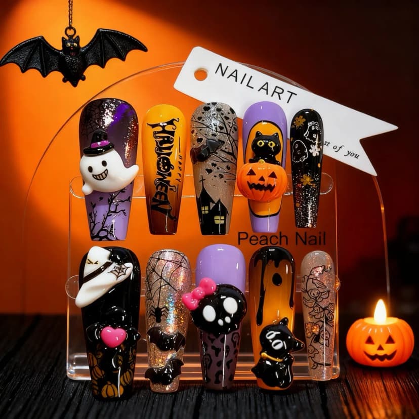 Whimsical Halloween Long Coffin Nails press on nails