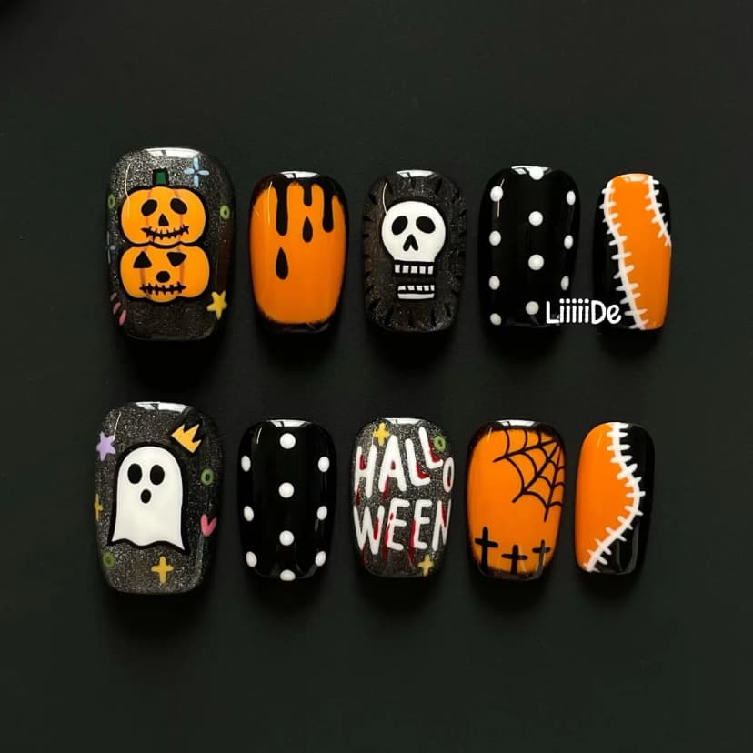 Classic Halloween Medium Square Nails press on nails