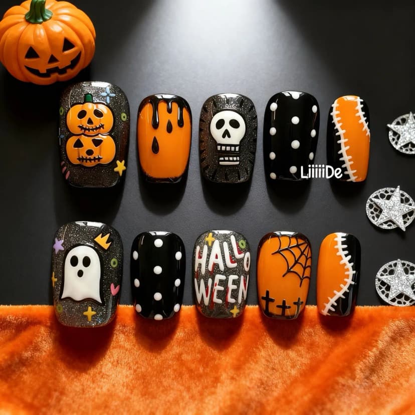 Classic Halloween Medium Square Nails press on nails